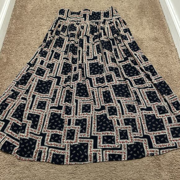 Natural Life Blue Red Floral Midi Skirt Size M Patchwork Print Casual Bohemian - Picture 1 of 7
